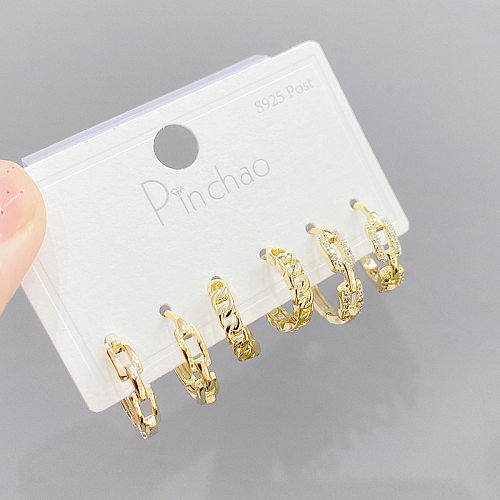 Fashion Solid Color Copper Earrings Inlay Zircon Copper Earrings 3 Pairs