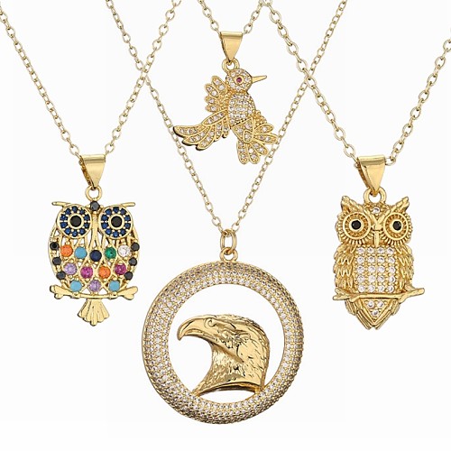 Fashion Owl Eagle Copper Enamel Inlay Zircon Pendant Necklace 1 Piece