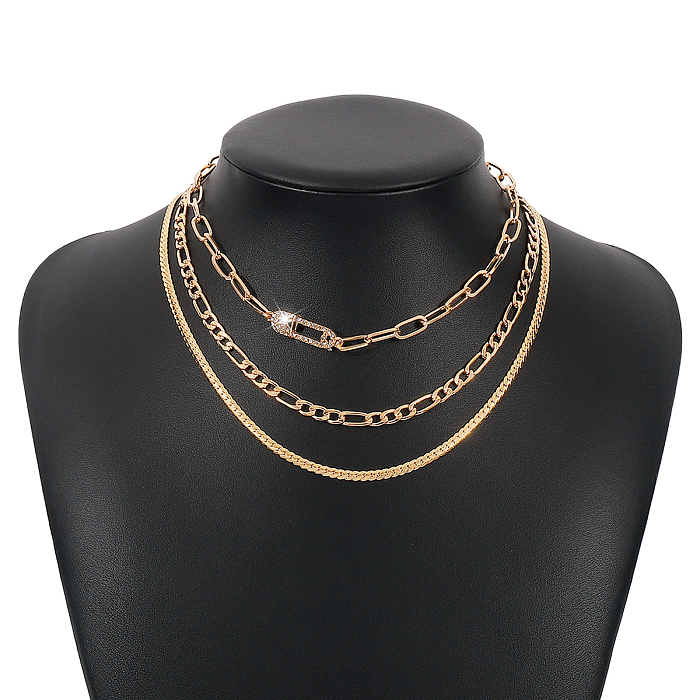 Simple Style Solid Color Alloy Iron Copper Three Layer Necklace