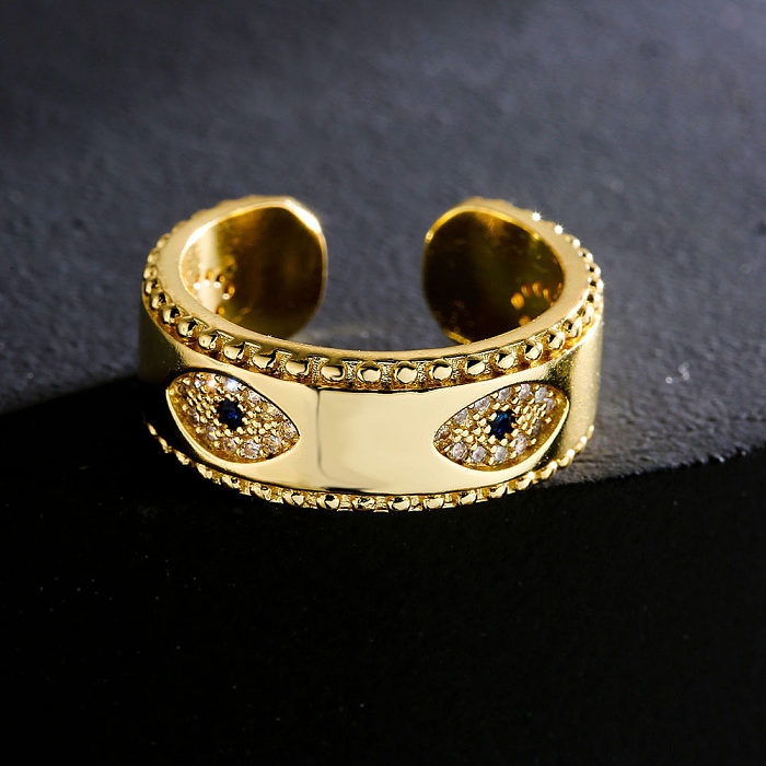 Fashion Geometric Copper 18K Gold Drip Oil Zircon Devil's Eye Open Ring Female