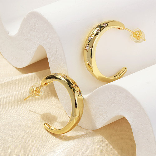 1 Pair Simple Style Star Moon Plating Inlay Copper Zircon 18K Gold Plated Ear Studs