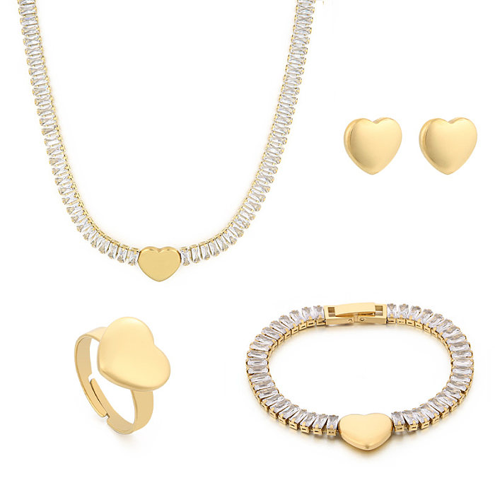 Simple Style Shiny Round Star Heart Shape Titanium Steel Plating Inlay Zircon 18K Gold Plated Jewelry Set