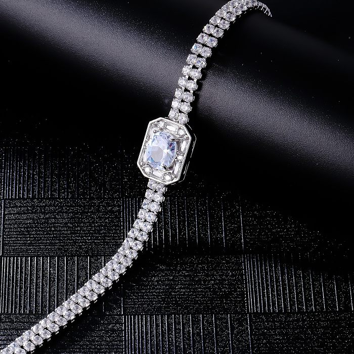 Sweet Simple Style Square Copper Plating Inlay Zircon White Gold Plated Bracelets