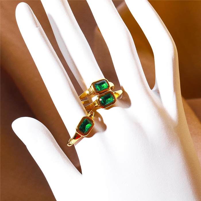 Elegant Lady Geometric Stainless Steel Plating Inlay Zircon 18K Gold Plated Rings