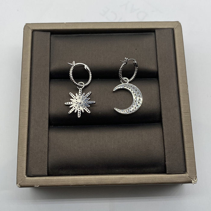 1 Pair Simple Style Streetwear Star Moon Plating Brass Drop Earrings