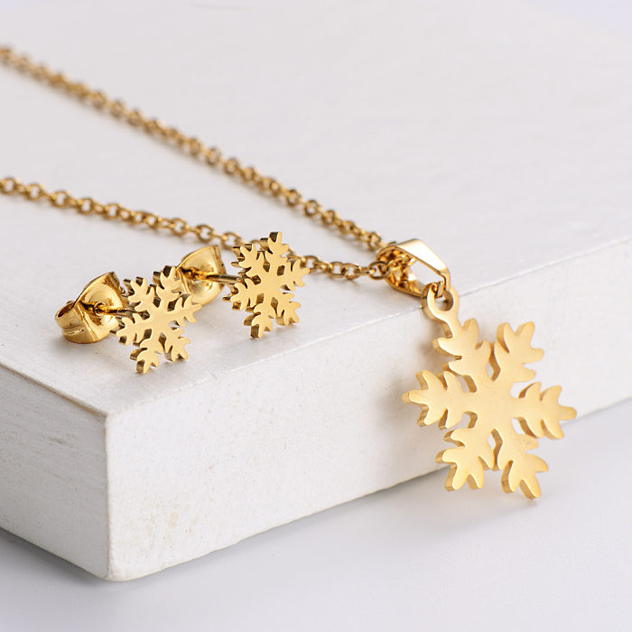 Titanstahl Glatte Schneeflocke Koreanische Ohrringe Halskette Set Weihnachtsgeschenke