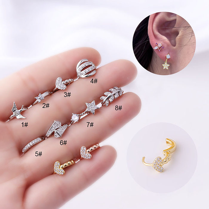 Fashion Leaf Copper Plating Inlay Zircon Hoop Earrings 1 Piece
