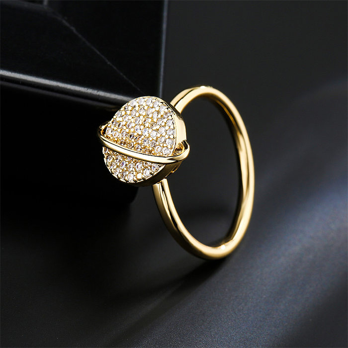 Fashion Planet Shape Rotatable Ring Copper Plated 18K Gold Zircon Ring Women