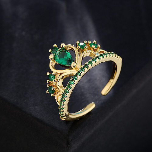 Modischer offener Ring aus 18-karätigem Gold mit Zirkon-Kronen-Herz-Smaragd-Geometrie aus Kupfer