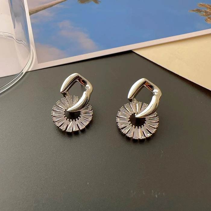 1 Pair Simple Style Round Inlay Copper Zircon Drop Earrings