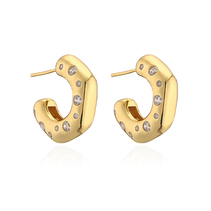1 Pair Fashion C Shape Copper Inlay Zircon Ear Studs