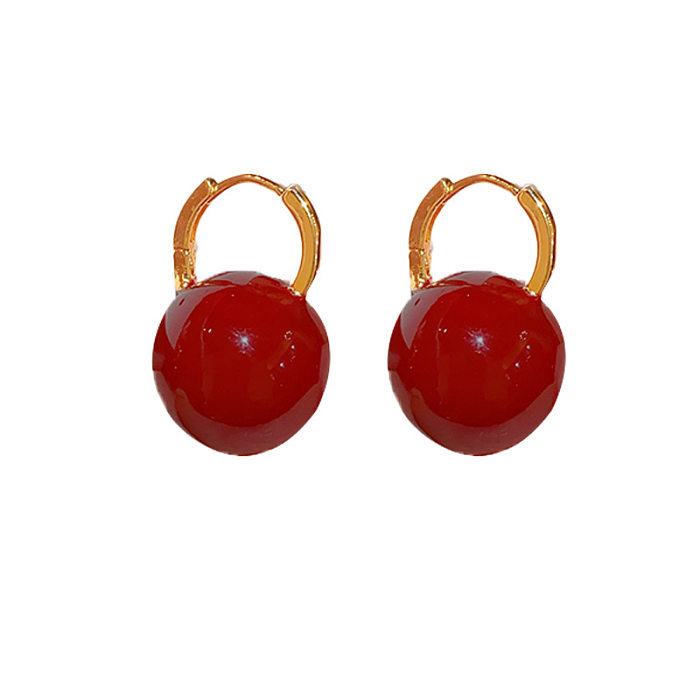 1 Pair Sweet Simple Style Ball Enamel Copper 14K Gold Plated Earrings
