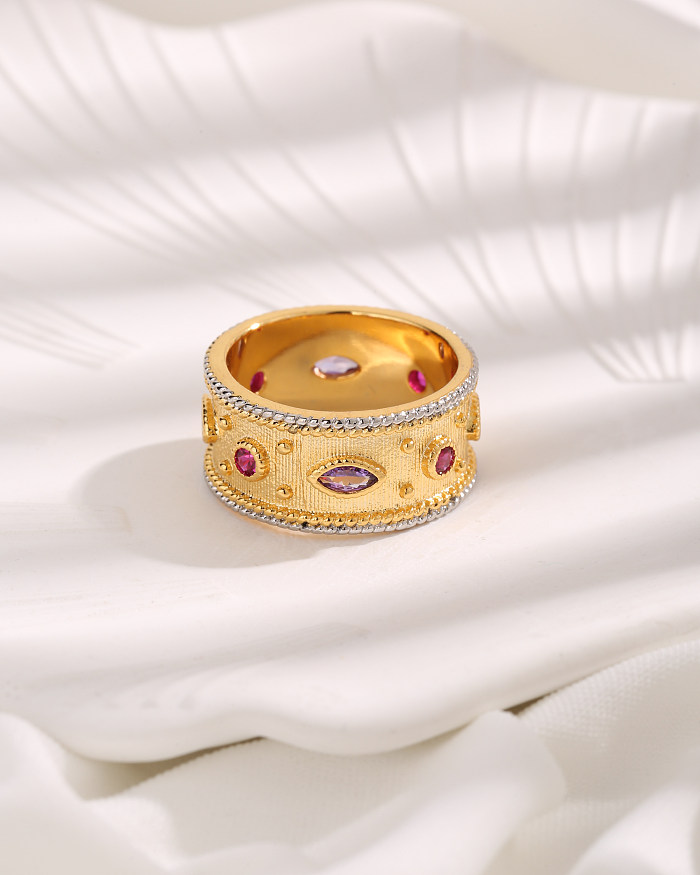Estilo vintage luxuoso estilo francês olho cobre chapeamento incrustado zircão anéis banhados a ouro 18K
