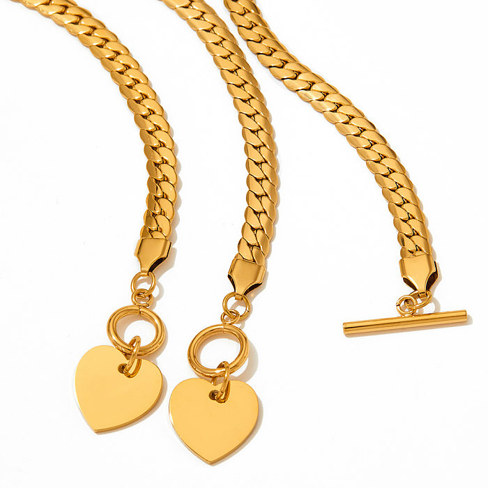 Hip-Hop-Armband-Halskette in Herzform, Edelstahl, Titan-Stahlbeschichtung, vergoldet