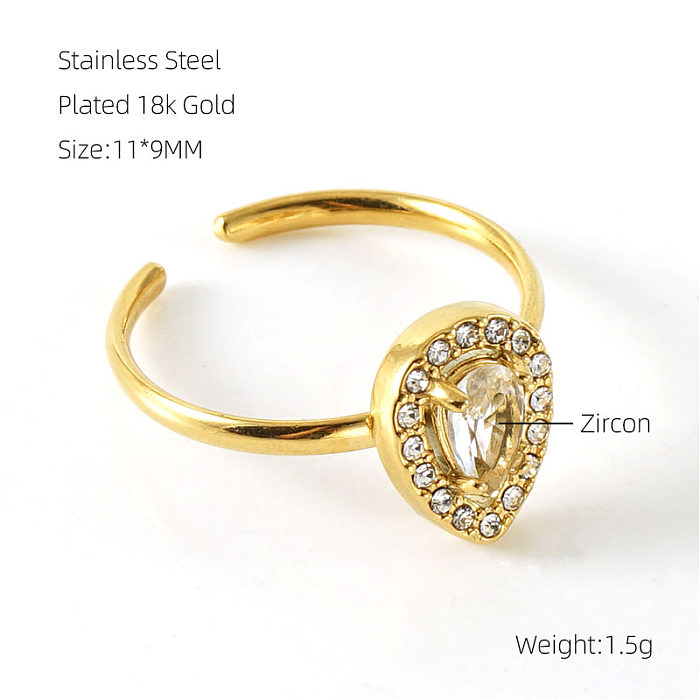 1 Piece Shiny Square Water Droplets Heart Shape Stainless Steel Plating Inlay Zircon Open Ring