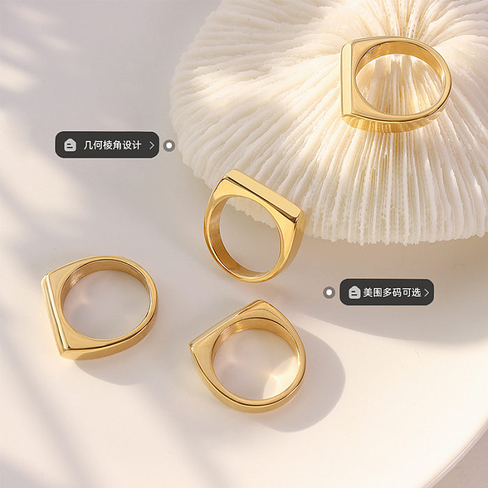 Anel de empilhamento de moda com design geométrico europeu e americano, anel de ouro real 18K de aço de titânio