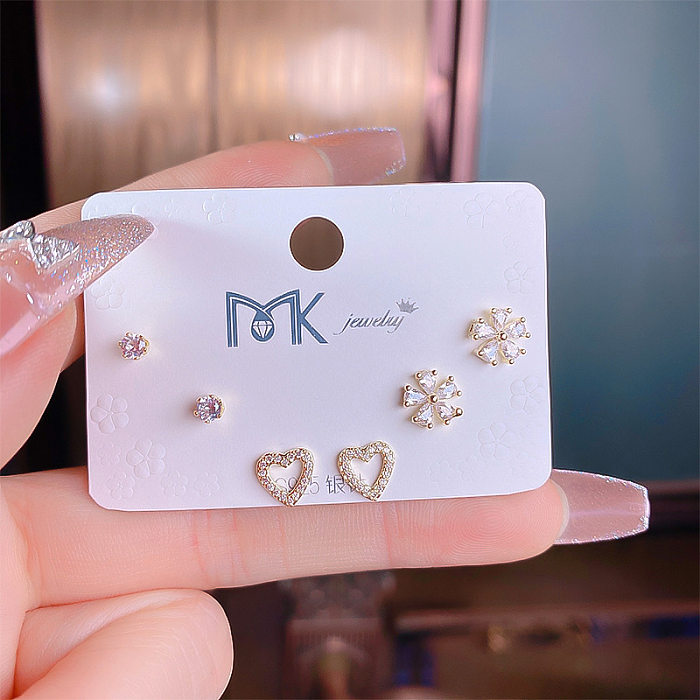 Butterfly Micro-inlaid Smooth Zircon Earrings Three Pairs Of Set