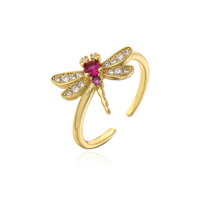 Anel aberto de cobre borboleta da moda incrustado de zircão anéis de cobre de zircão
