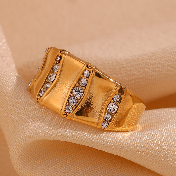 Basic Simple Style Classic Style Geometric Stainless Steel Plating Inlay Rhinestones 18K Gold Plated Rings