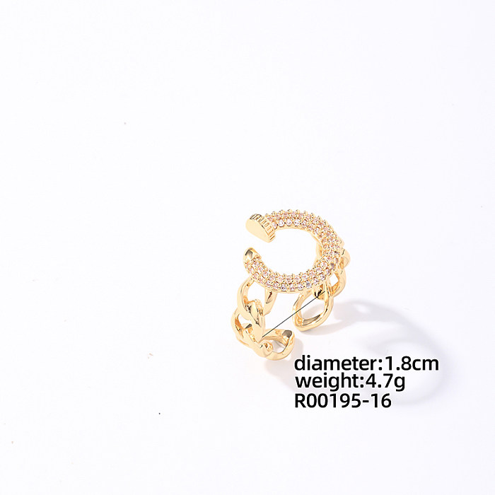 Casual Solid Color Copper Plating Inlay Zircon White Gold Plated Gold Plated Open Rings