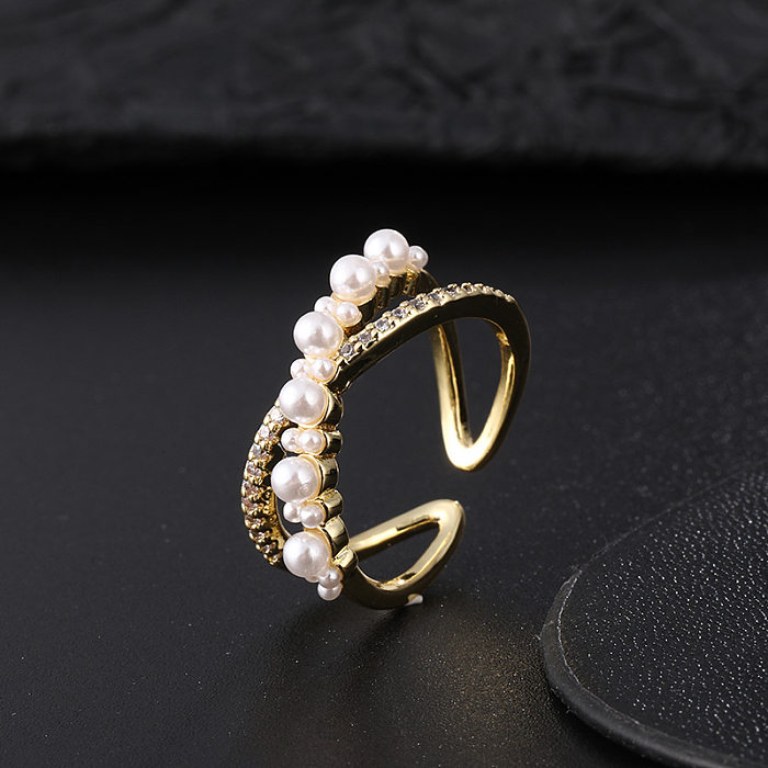 1 Piece Fashion Heart Shape Copper Inlay Artificial Pearls Zircon Open Ring