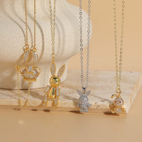 Classic Style Rabbit Copper 14K Gold Plated Zircon Necklace In Bulk