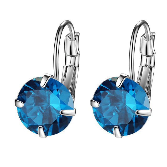 1 Pair Elegant Round Plating Inlay Copper Zircon Silver Plated Earrings