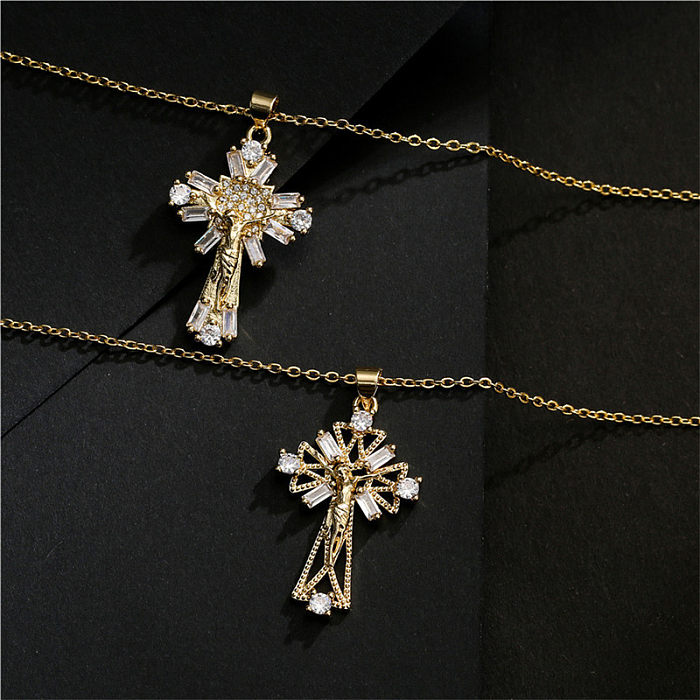 Fashion Copper Micro-inlaid Zircon Jesus Cross Necklace