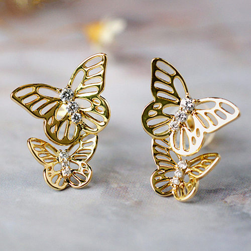 1 Pair Vintage Style Solid Color Butterfly Plating Inlay Copper Zircon Ear Studs