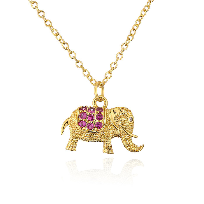 Fashion Copper 18K Gold Micro Inlaid Zircon Elephant Pendant Necklace