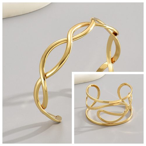 Lady Classic Style Irregular Copper Criss Cross Hollow Out Cuff Bracelets