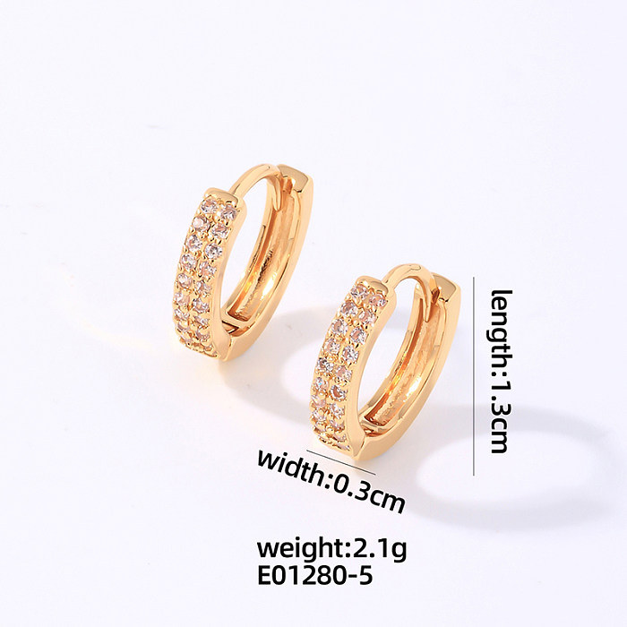1 Pair Casual Simple Style Shiny Round Plating Inlay Copper Zircon White Gold Plated Earrings