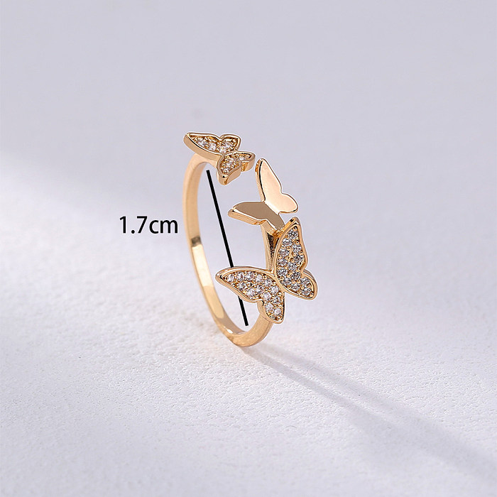 Fashion Micro Rhinestone Butterfly Creative Opening Adjustable Copper Ring
