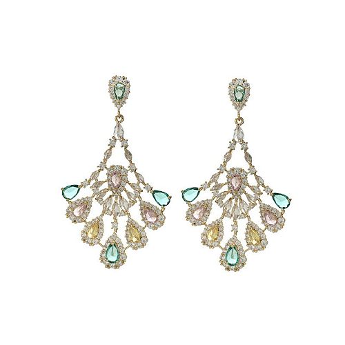 1 Pair Fairy Style Elegant Water Droplets Hollow Out Inlay Copper Zircon Drop Earrings