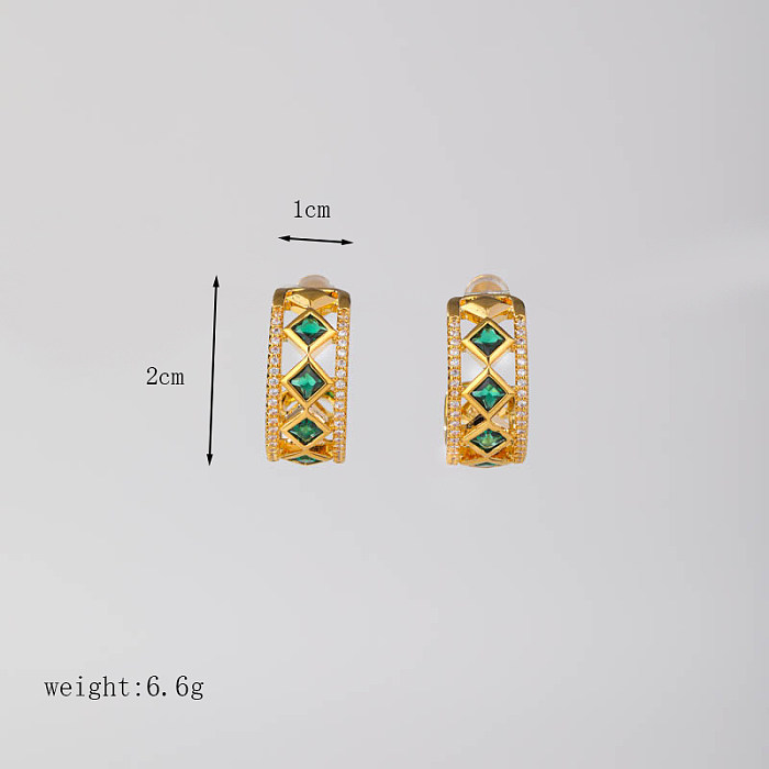 1 Pair Retro Geometric Inlay Copper Rhinestones 18K Gold Plated Earrings