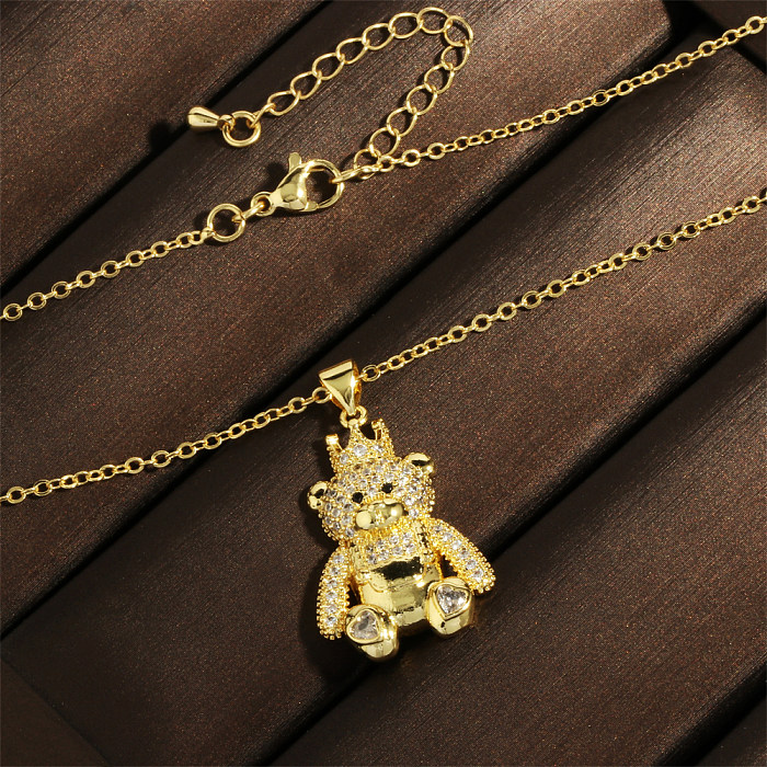 Factory In Stock European And American Style Love Bear Crown Pendant Necklace Personality Copper Inlaid Micro Diamond Clavicle Chain Accessories