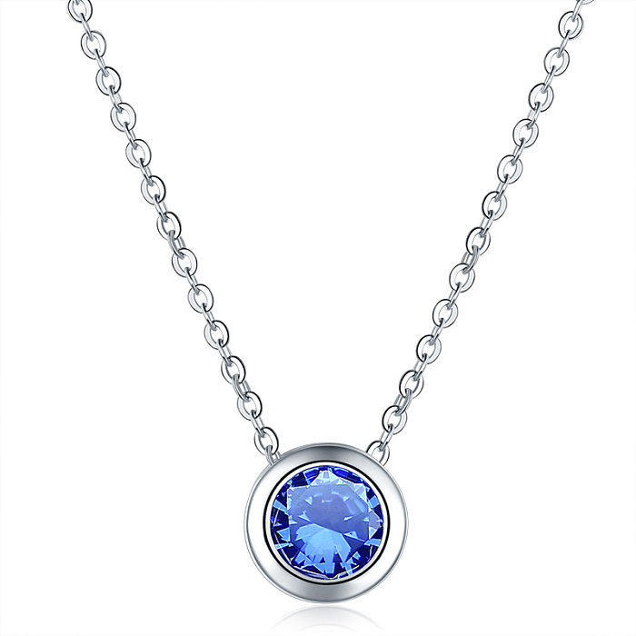 Simple Style Round Copper Plating Inlay Zircon White Gold Plated Pendant Necklace
