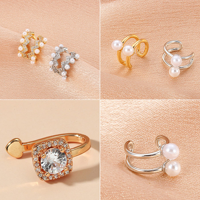Wholesale Jewelry Hollow C-shaped Pearl Copper Inlaid Zircon Ear Clip jewelry