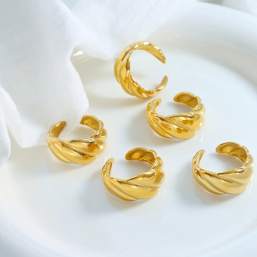 O estilo simples comuta anéis chapeados ouro Titanium do chapeamento de aço 18K da listra
