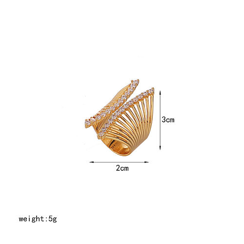 Exaggerated Streetwear Irregular Copper Plating Metal Inlay Zircon 18K Gold Plated Open Rings