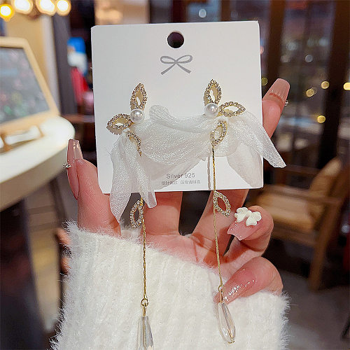 1 paire de boucles d'oreilles pendantes en cuivre, Style féerique, nœud papillon doux