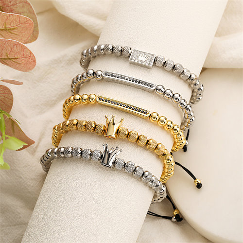 IG-Stil, einfacher Stil, runde Krone, Kupfer-Perlen-Inlay-Zirkon-Armbänder