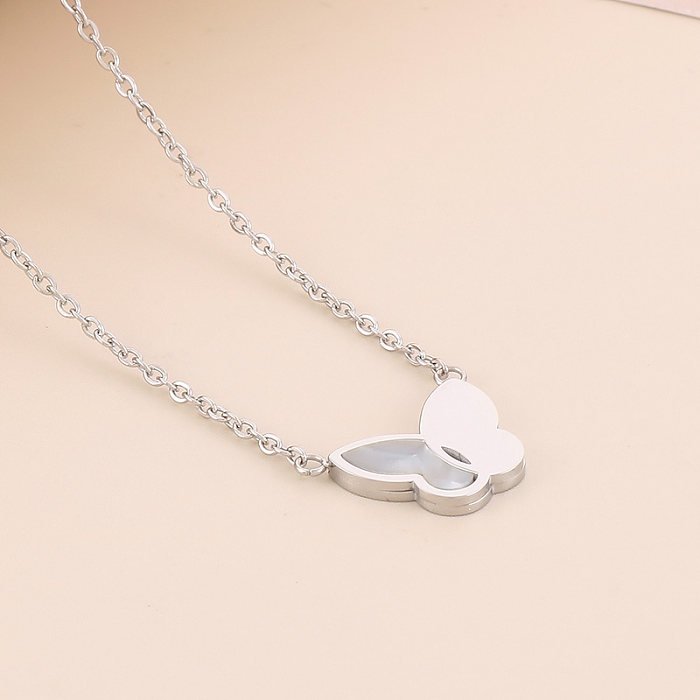 Collar de pendientes de pulseras de concha con incrustaciones de acero de titanio de mariposa brillante de estilo Simple