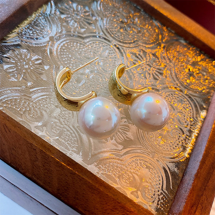 1 Pair Elegant Geometric Plating Inlay Copper Artificial Pearls Rhinestones Drop Earrings