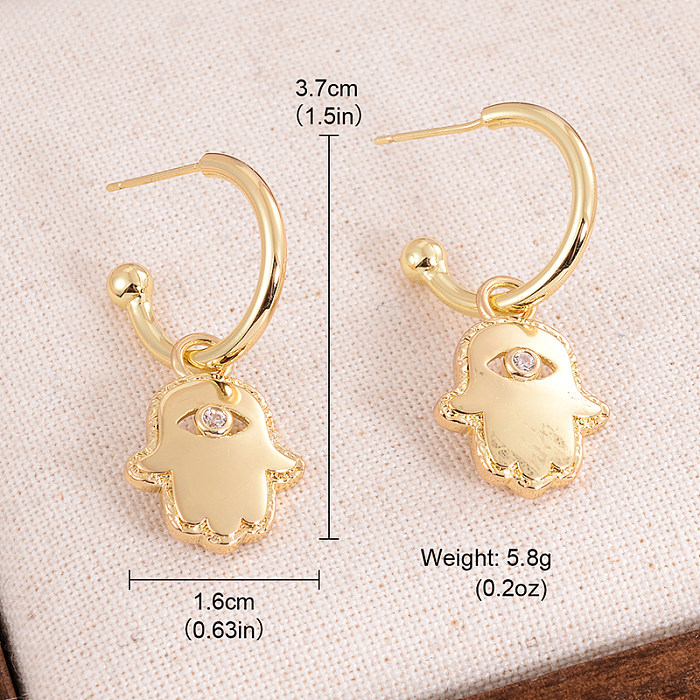 1 Pair IG Style Simple Style Palm Plating Inlay Copper Zircon 14K Gold Plated Earrings