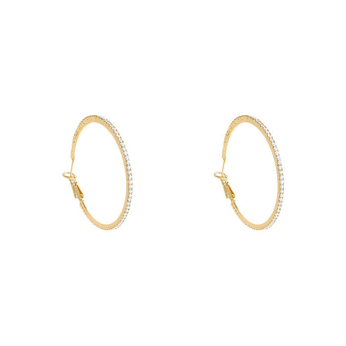 Fashion Circle Copper Inlay Rhinestones Hoop Earrings 1 Pair