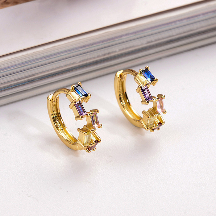 1 Pair Simple Style Rectangle Plating Inlay Copper Zircon 18K Gold Plated Earrings