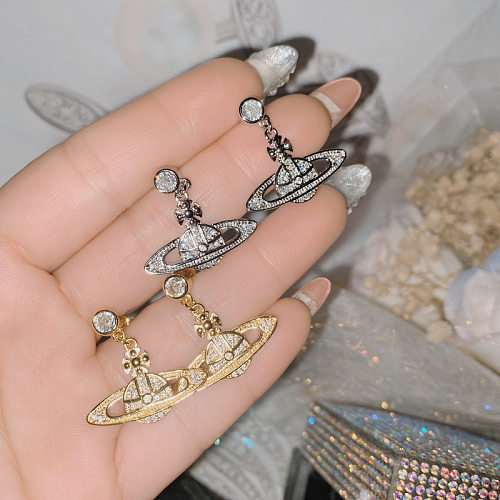 Boucles d'oreilles pendantes avec incrustation de cuivre de couleur unie, pierres précieuses artificielles, à la mode