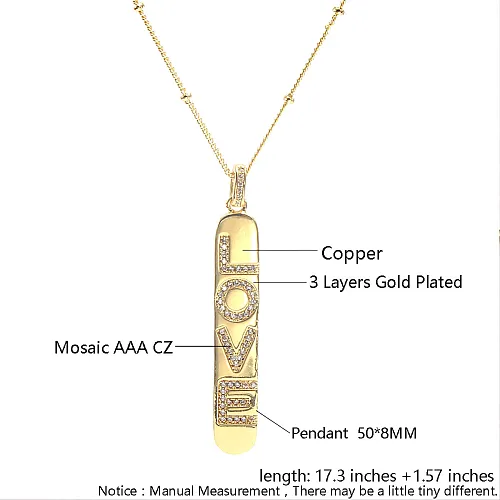 Luxurious Letter Heart Shape Snake Copper Toggle Plating Inlay Shell Zircon Gold Plated Pendant Necklace