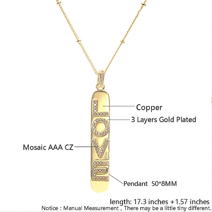 Luxurious Letter Heart Shape Snake Copper Toggle Plating Inlay Shell Zircon Gold Plated Pendant Necklace